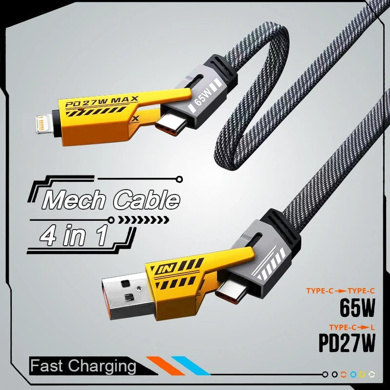 4 In 1 Data Cable – USB-C & Lightning Connectors, Braided Durable Design, Fast Charging (Without Box)
