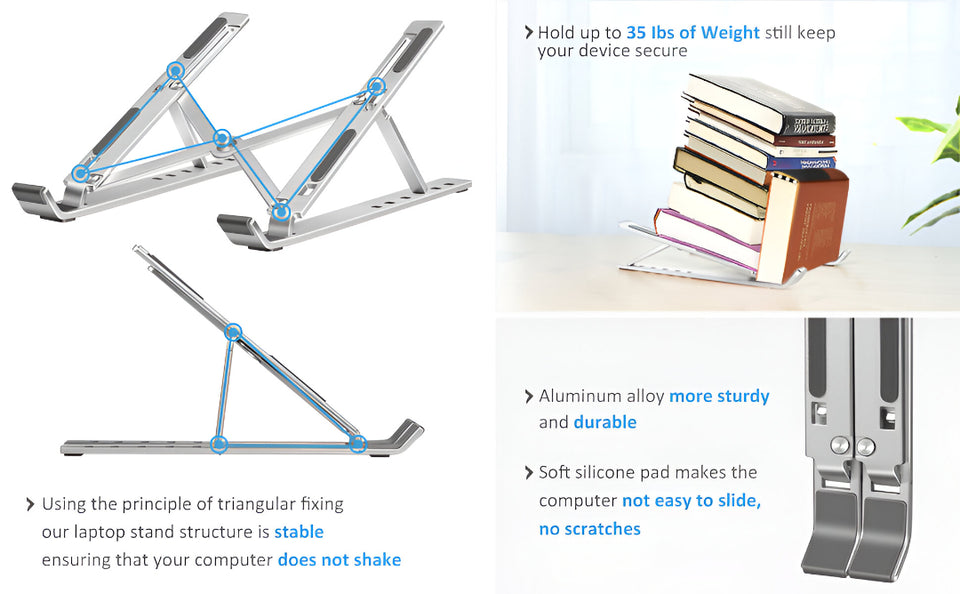 LumatixMart Folding Adjustable Aluminum Laptop Stand + FREE POUCH